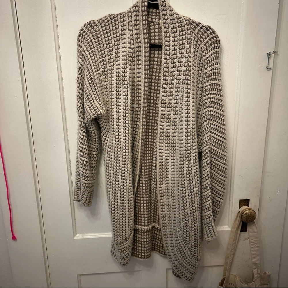 Pink Rose Textured Knit Cardigan - Cream and Brown